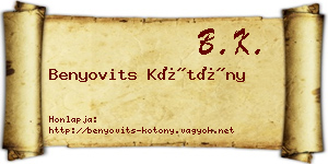Benyovits Kötöny névjegykártya